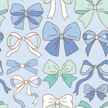 Seamless vector pattern with cute hand drawn doodle bows. EPS 10 vector file. Perfect for textile, wallpaper or nursery print design.
