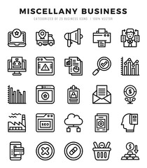 Collection of Miscellany Business 25 Lineal Icons Pack.
