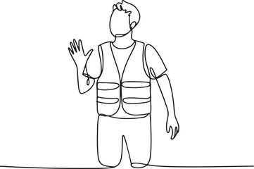 Obraz premium Continuous one line drawing of a person wearing a safety vest for traffic or workplace safety awareness