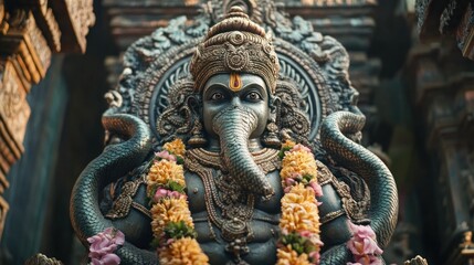 Fototapeta premium Majestic Ganesha Statue in Temple