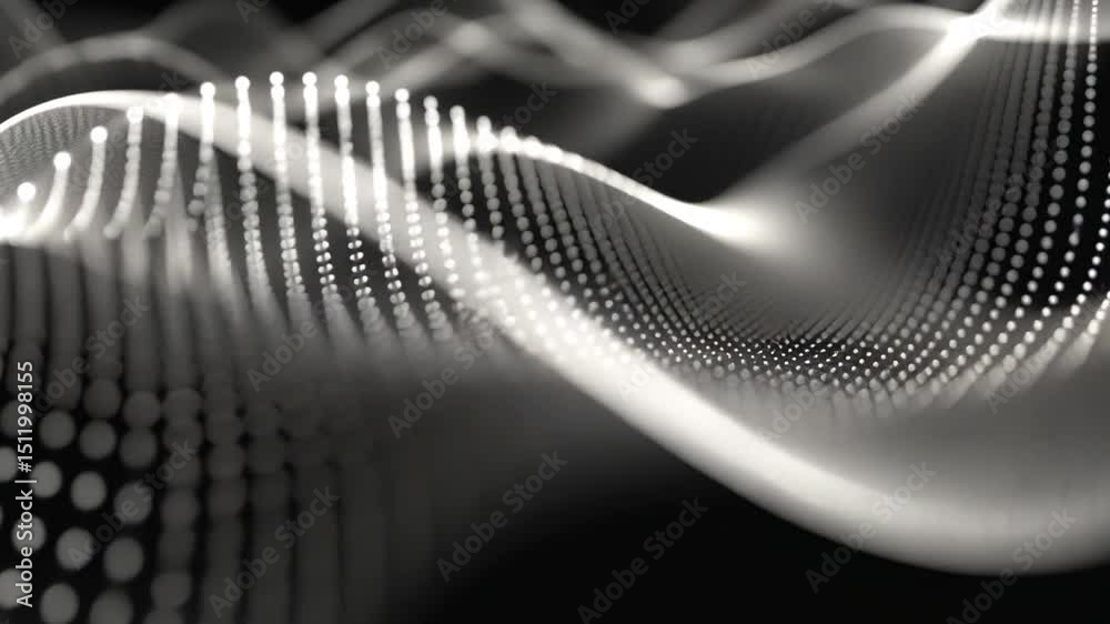 Poster abstract digital wave pattern flowing lines and dots create movement, depth, rhythm, and harmony in 