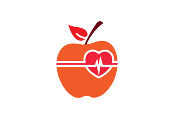 Heart health apple icon logo design, wellness symbol, healthy lifestyle vector art, nutrition and care, medical apple SVG file