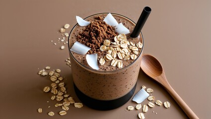 Chocolate Oat Smoothie with Coconut Topping