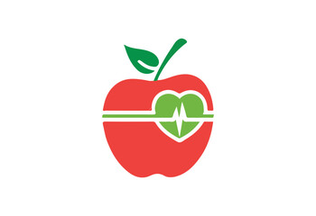 Heart health apple icon logo design, wellness symbol, healthy lifestyle vector art, nutrition and care, medical apple SVG file