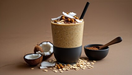 Chocolate Oat Smoothie with Coconut Topping