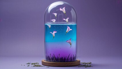 Gradient Blue-Purple Drink in Glass Dome with Petals