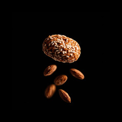 Nutty treats floating in dark background