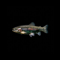 Colorful rainbow trout swimming in dark waters