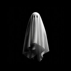 Ghost figure covered with a white sheet at night