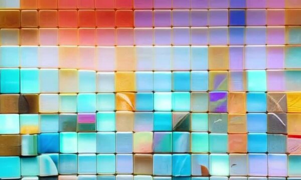 opal and chalcedony art, bright mosaic blocks, gloss, aesthetics, glitter, highlights, marble background, pastel colors, smooth 