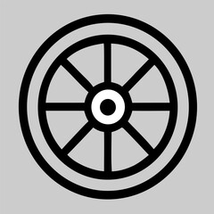 Obraz premium Car wheel icon vector with solid rim structure and radial pattern, ideal for automobile, transportation, tire, or mechanical-themed design content.