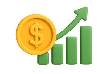 3d business graph with dollar sign on transparent background