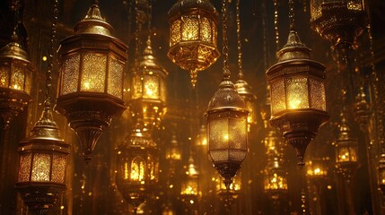 Golden lanterns illuminated, a captivating visual display.
