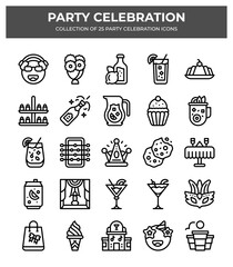 Party Celebration Icon Set. 25 Unique Line Icons for Festive Events
