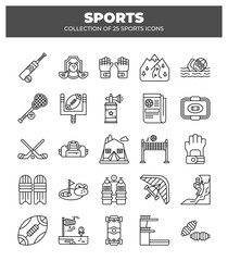 Collection of 25 Sports Icons. A Visual Guide to Various Sports and Their Equipment