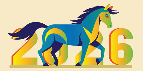 Vibrant 2026 New Year Design Featuring a Colorful Horse