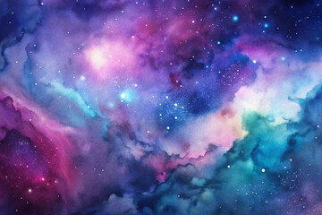 Naklejka premium Starry specks with ultra-soft watercolor blending; faint nebula swirls