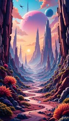 fantasy landscape with mountains and clouds