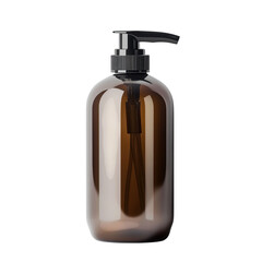 Amber glass pump bottle mockup isolated on transparent background