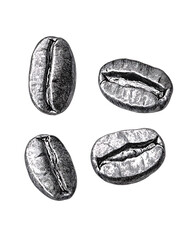Realistic and artistic illustrations of coffee beans, brewing equipment, coffee cups, baristas, coffee farms, roasting processes, and café scenes