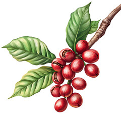 Realistic and artistic illustrations of coffee beans, brewing equipment, coffee cups, baristas, coffee farms, roasting processes, and café scenes