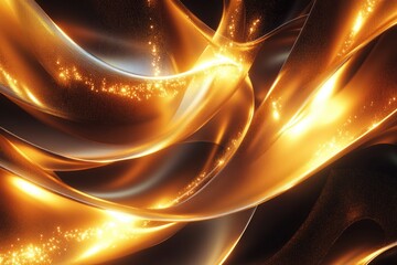 Glowing abstract waves of golden and blue light on a dark background