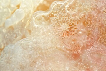 Intricate snowflake pattern on soft beige background creating a delicate winter texture