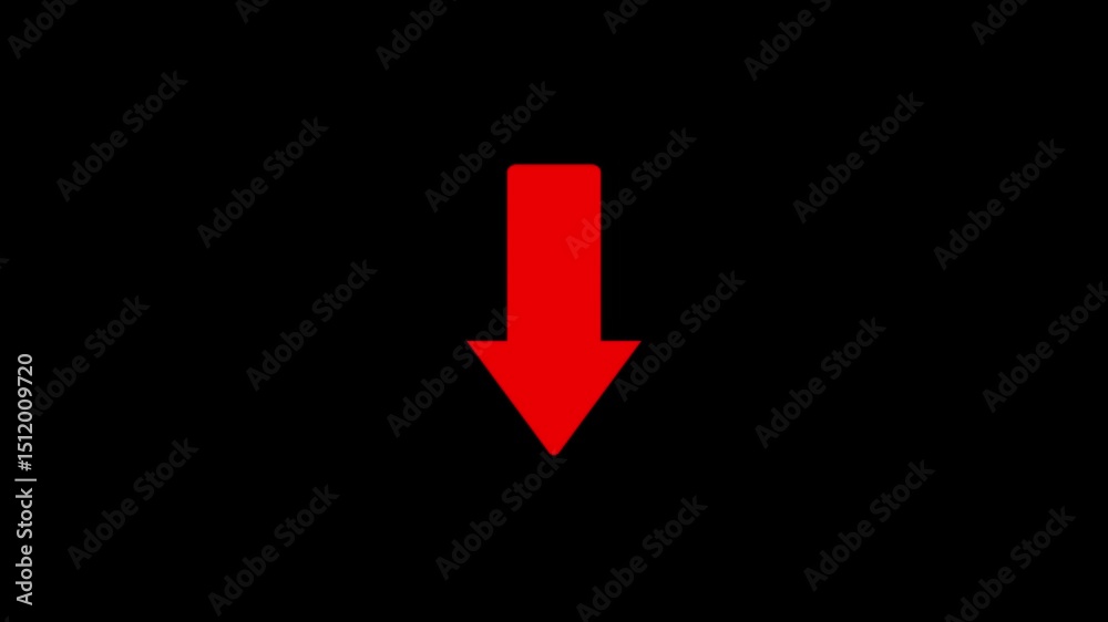 Poster animated red arrow pointing down against a black background for directional guidance and progress vi