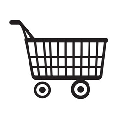 Simple black and white shopping cart icon illustration