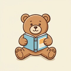 Cartoon Teddy Bear Reading a Book