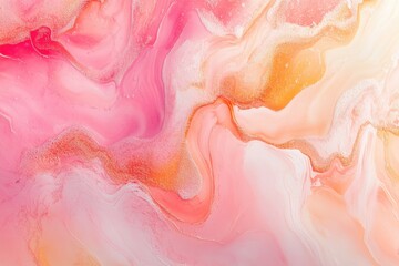 Vibrant pink and orange fluid art with gold accents