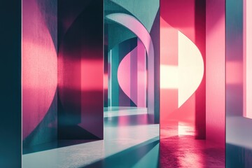 Vibrant geometric design featuring abstract spheres and dynamic color gradients