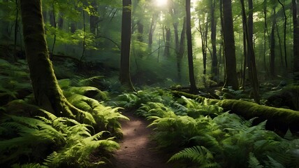 Sunlight streaming through a forest