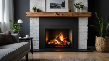 fireplace with burning logs