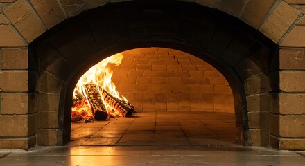 Brick oven with burning wood (1)