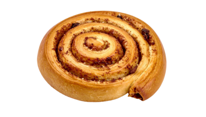 Freshly baked cinnamon roll featuring a transparent background, ideal for enhancing food and bakery projects with a touch of sweetness