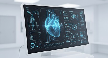 AI Technology in Medical Diagnostics Showing Holographic Interface and Real-time Patient Health Data