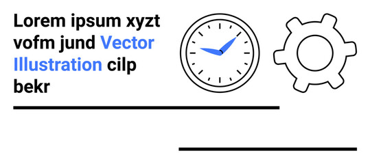 Analog clock with blue hands paired with a gear to signify time, efficiency, and collaboration. Placeholder text adds versatile use. Ideal for productivity, project planning, time, workflow