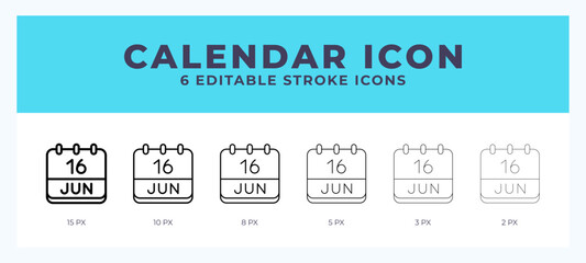 Calendar june icon. Regular line. Thin line. Bold line. Vector illustration.