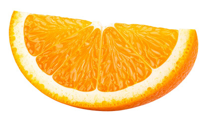 Ripe orange slice highlighting juicy pulp segments, bright color gleaming against transparent backdrop