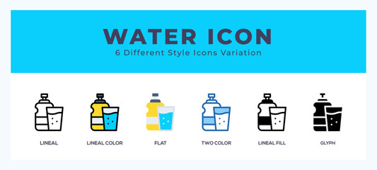 Fototapeta premium Water icon symbol set. outline. glyph black. flat color and filled line color.