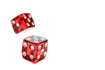 Casino-style dice rolling on a green table isolated on transparent background