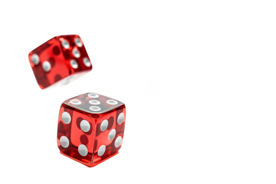 Casino-style dice rolling on a green table isolated on transparent background