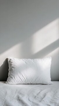 White soft pillow on bed with light and shadow,vertical video