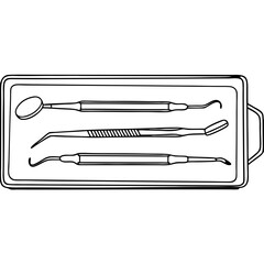 Dental tools in tray, for medical illustration