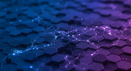 Technology Background Composed of Hexagonal Elements, Glowing Nodes, and Interconnected Neural Pathways