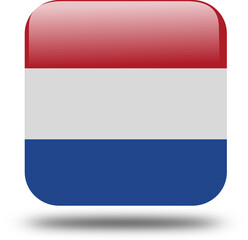 netherland Flag &ndash; 3D Square Icon Style with Drop Shadow, High Resolution PNG