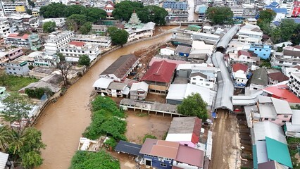 
Pictures of severe flooding in Mae Sai District, Chiang Rai Province, with assistance from officers, Mae Sai District Engineers, Mae Sai Police, Mae Sai Subdistrict Municipality, Thailand, Asia