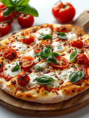 Italian pizza with tomatoes and basil