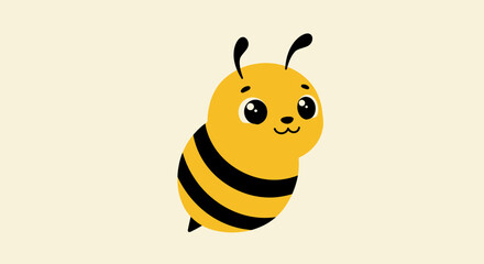 Obraz premium cute cartoon bee, fluffy yellow and black stripes, big round eyes, simple vector illustration, adorable friendly expression, bumblebee character, digital art